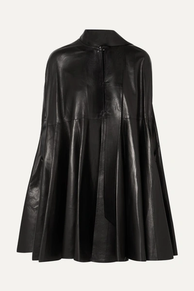 Valentino Leather Cape Trench Coat In Black