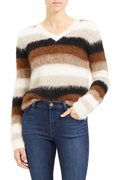 Theory Striped Alpaca-blend V-neck Sweater In Brown Multi