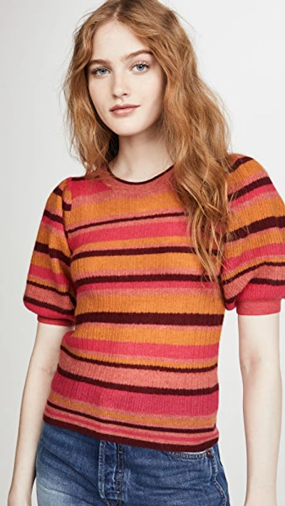 Ulla Johnson Ramia Striped Short-sleeve Sweater In Cerise