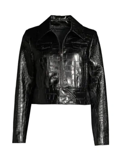 Elie Tahari Jagger Cropped Zip Front Faux-leather Jacket In Black