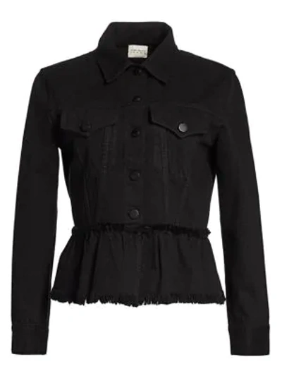 Alice And Olivia Button-front Flounce-hem Denim Jacket In Night Fever