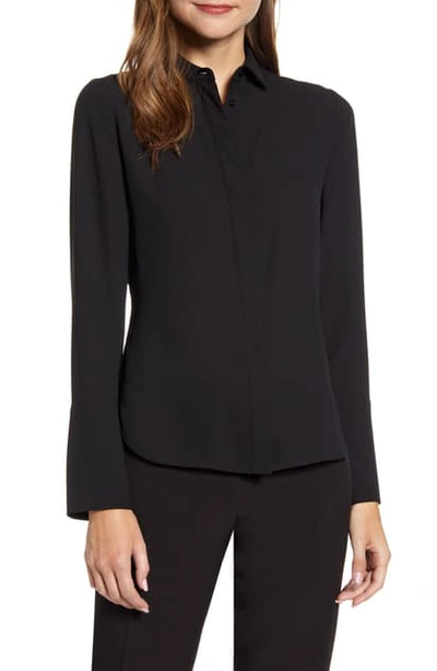 Anne Klein Extended Cuff Button-up Blouse In Anne Black