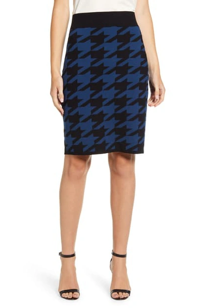 Anne Klein Houndstooth Skirt In Anne Black/ Spruce