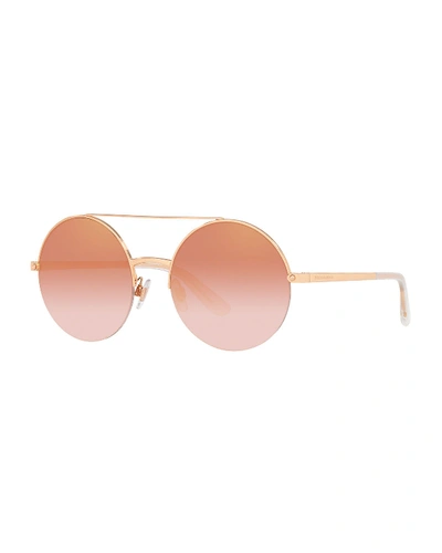 Dolce & Gabbana Semi-rimless Round Steel Sunglasses In Pink/gold