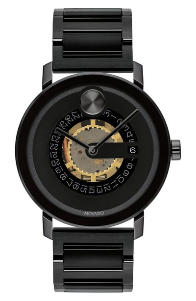 Movado Bold Evolution Exposed Movement Watch In Black