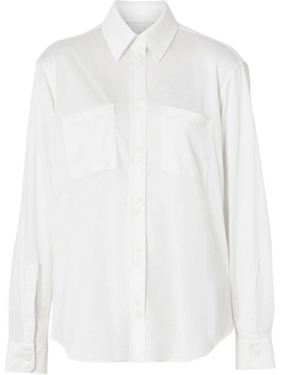 Burberry Mulberry Silk Jersey Button-down Shirt In White