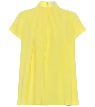 Tibi Esme Crepe Shirred High-neck Top In Lime Yellow