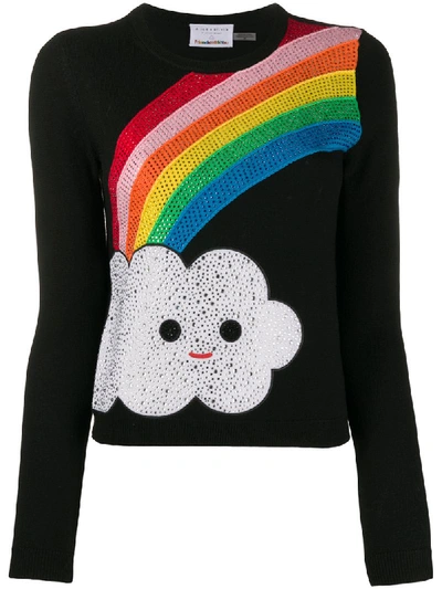 Alice And Olivia Friends With You X Alice + Olivia Connie Embellished Rainbow Pullover In Black Multi