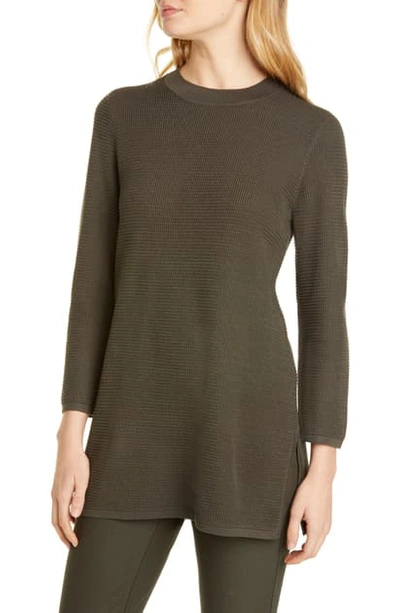 Eileen Fisher Silk/organic Cotton Bracelet-sleeve Mock-neck Tunic In Woodland