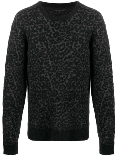John Varvatos Men's Boulder Leopard-jacquard Crewneck Sweater In Black
