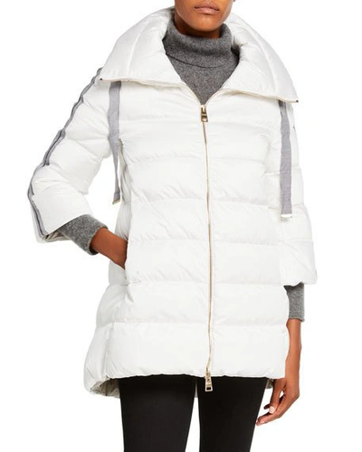 Herno Knit Arm-warmer Puffer Coat In White/gray
