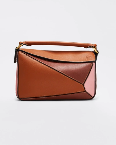 Loewe Puzzle Colorblock Leather Mini Satchel Bag In Brown/pink