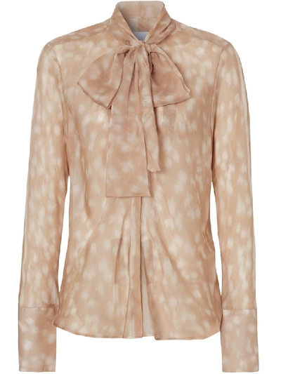Burberry Amelie Fawn-print Silk Button-front Shirt In Neutrals