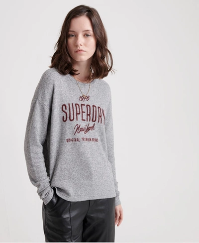 Superdry Women's Maddie Graphic Long Sleeved Top Light Grey Size: 10