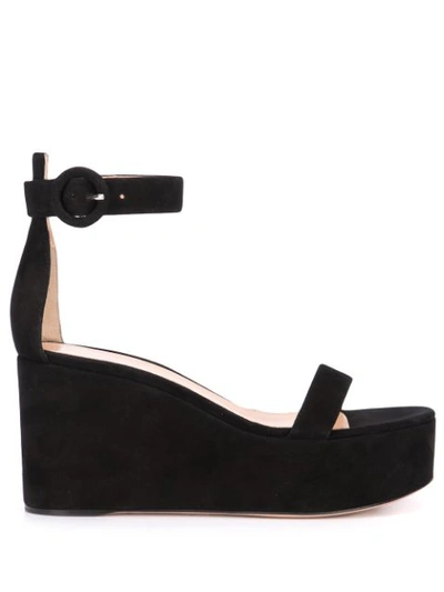 Gianvito Rossi Women's Suede Platform Wedge Sandals In Black