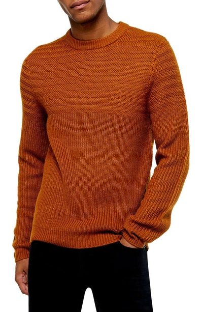 Topman Mixed Stitch Crewneck Sweater In Orange