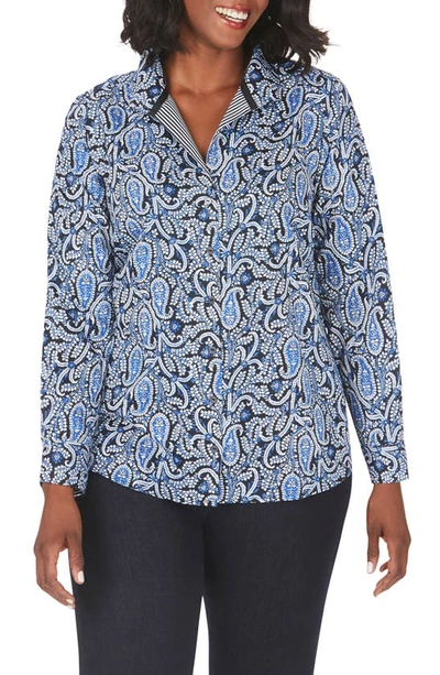 Foxcroft Rhonda Midnight Paisley Wrinkle Free Shirt In Twilight Blue