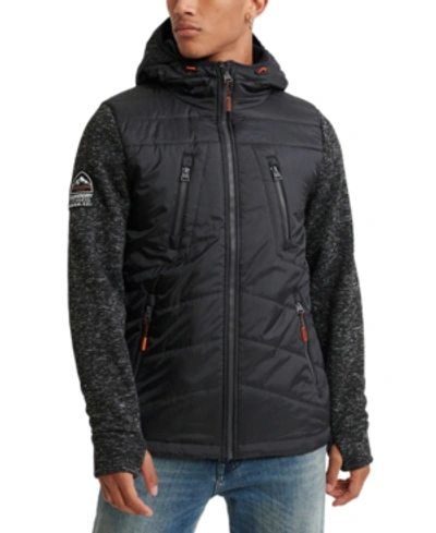 Superdry Mixed-media Storm Hooded Regular Fit In Gritty Black