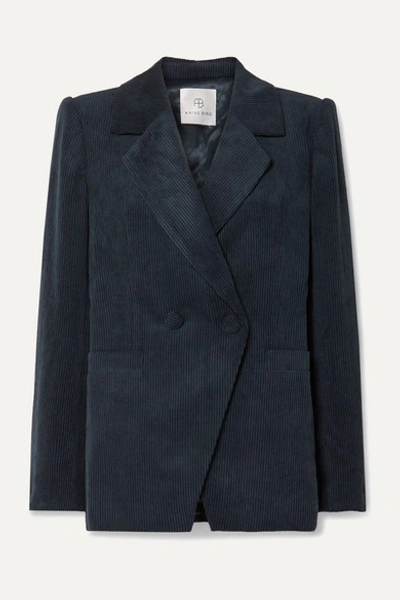 Anine Bing Grace Double-breasted Corduroy Blazer In Navy