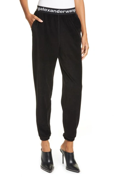 Alexander Wang T Alexanderwang.t Stretch Corduroy Logo Jogger Trousers In Black