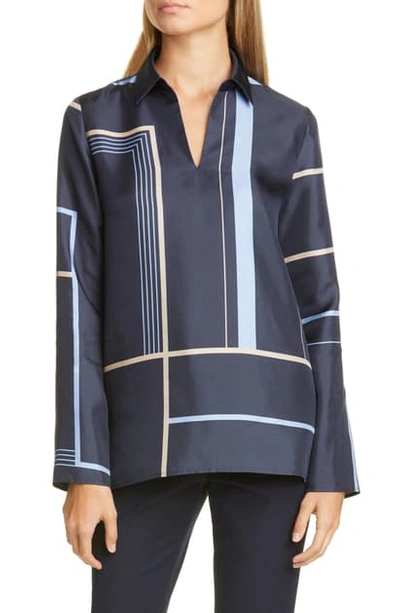 Lafayette 148 Nellie Equilibrium Print Long-sleeve Silk Blouse In Ink Multi