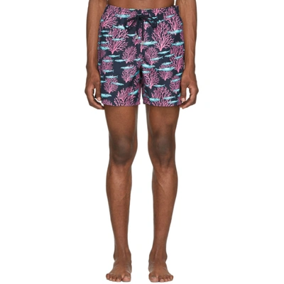 Vilebrequin Coral & Fishes Moorea Trunks In Bleu Marine