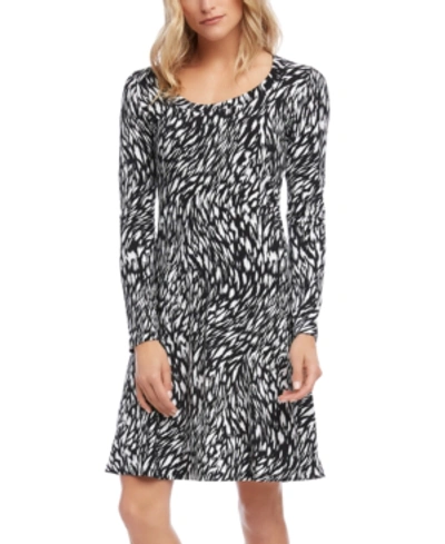 Karen Kane Black & White Print Long Sleeve A-line Dress In Off White W/black