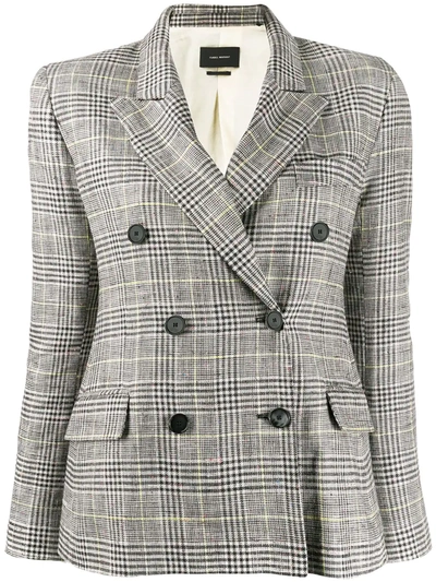 Isabel Marant Plaid Linen & Silk Blend Double Breasted Jacket In Giallo