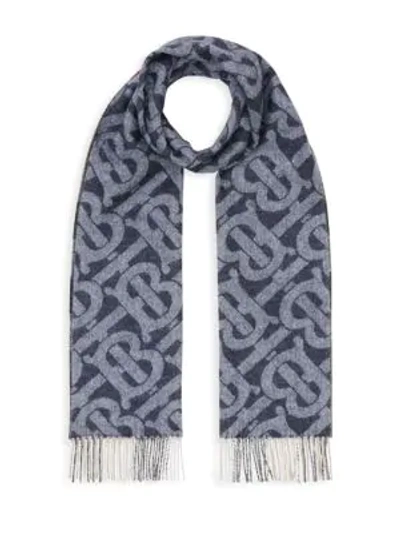 Burberry Reversible Check And Monogram Cashmere Scarf In Indigo