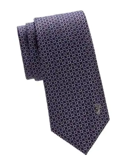 Versace Printed Silk Tie In Navy Lilac