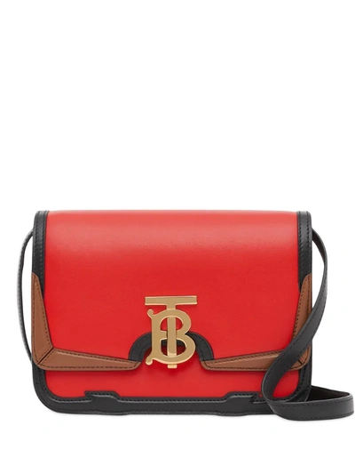Burberry Small Appliqué Leather Tb Bag In Red