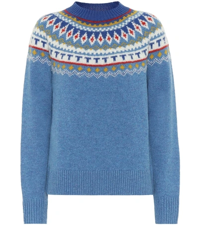 Tory Burch Fair Isle Jacquard Sweater In Blue