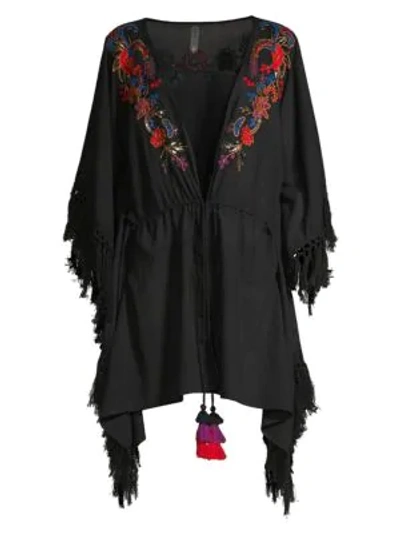 Amoressa By Miraclesuit Camille Indochine Embroidered Beach Wrap In Black Multi