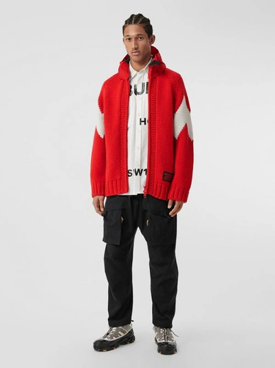 Burberry Detachable Hood Two-tone Wool Cashmere Jacket In Bright Red