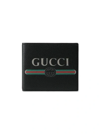 Gucci Print Leather Bi-fold Wallet In Black
