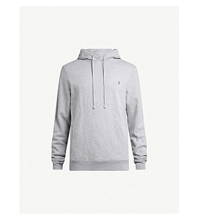 Allsaints Mens Grey Marl Raven Logo-embroidered Cotton-fleece Hoody L