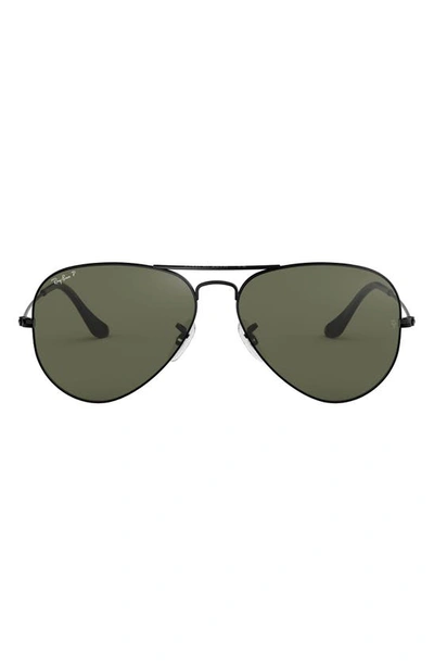 Ray Ban Original 58mm Aviator Sunglasses In Black/green Polarized Solid