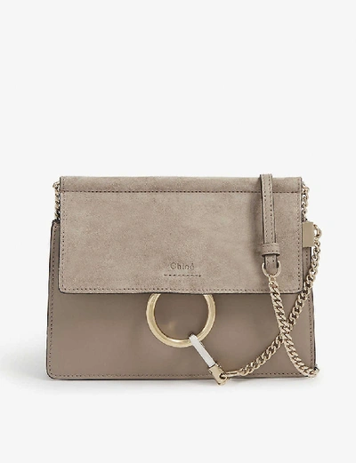 Chloé Faye Mini Leather And Suede Shoulder Bag In Motty Grey