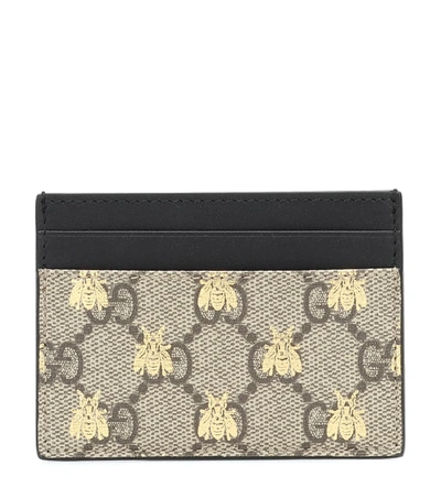 Gucci Gg Supreme Bees Card Holder In Beige
