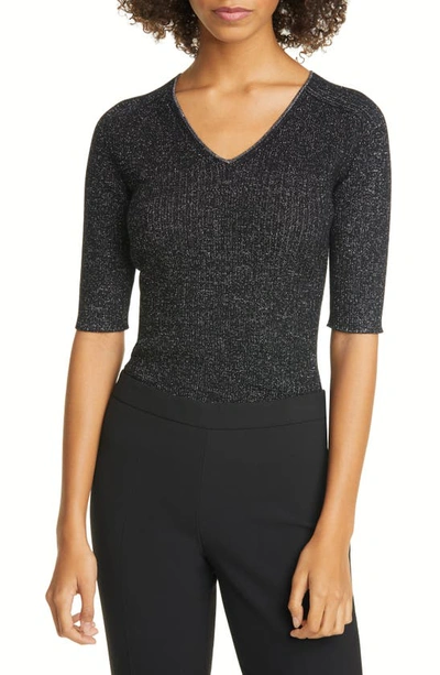 Hugo Boss Flaire V-neck Wool Blend Sweater In Black Lurex