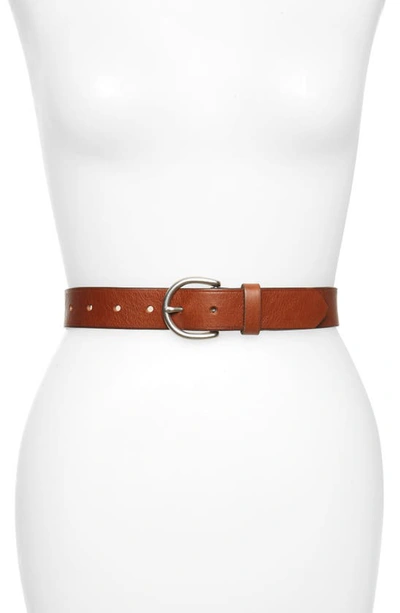 Madewell Medium Perfect Leather Belt In Pecan/ Silver