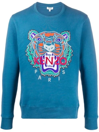 Kenzo Bicolor Tiger Embroidery Sweatshirt In Blue