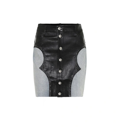 Amiri Stud Leather Panel Denim Skirt In Black