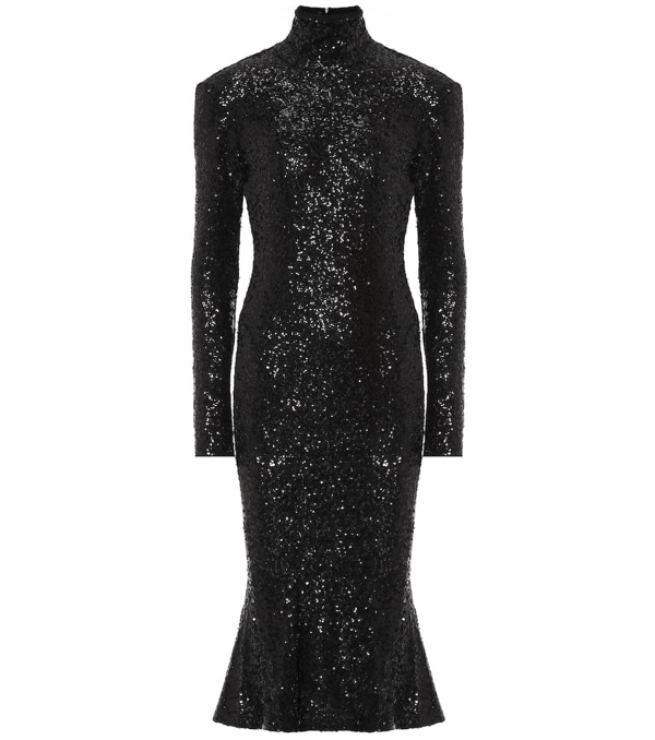 Norma Kamali Sequin Long Sleeve Turtleneck Fishtail Dress In Black ...