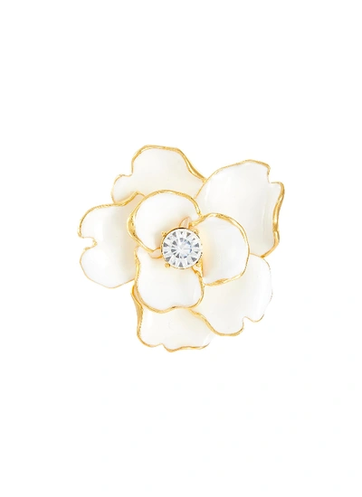 Kenneth Jay Lane Crystal Centre Flower-shaped Glaze Brooch In White