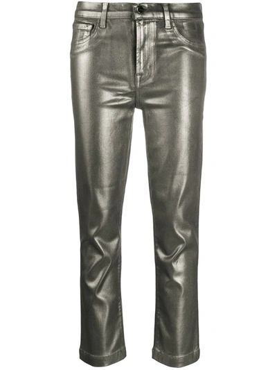 J Brand Metallic Ruby Crop Cigarette Jeans In Silver