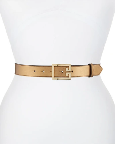 Givenchy Metallic Leather Belt W/ Double-g Logo Buckle In Bronze