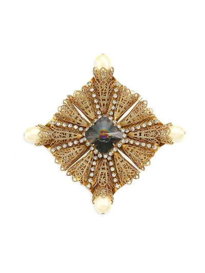 Kenneth Jay Lane Women's Antique Goldplated, Crystal & Faux-pearl Brooch In Yellow Goldtone