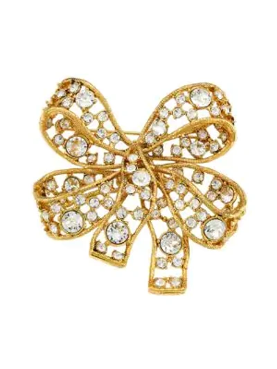 Kenneth Jay Lane 22k Antique Goldplated & Crystal Bow Brooch In Silvertone