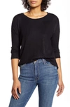 B Collection By Bobeau Renee Cozy Rib Contrast Detail Top In Black